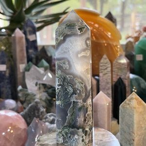 🔥SALE🔥 Moss Agate Crystal Tower With Druzy!